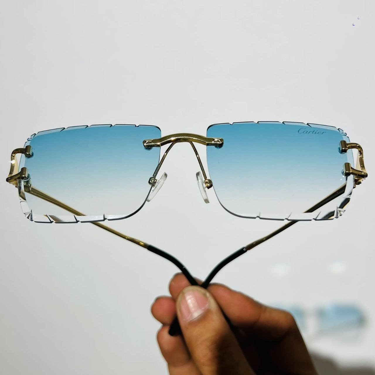 Cartier Blue Gradient Frameless Diamond Cut Shades