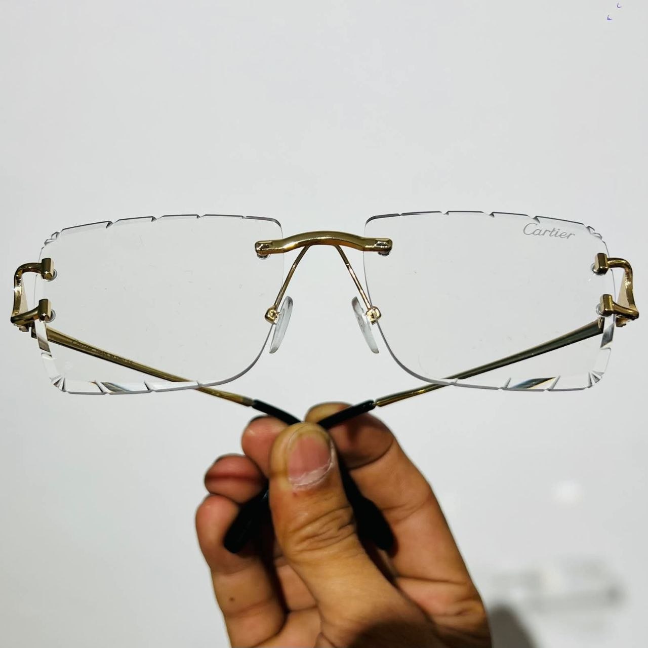 Cartier Transparent Diamond Cut Frameless Shades