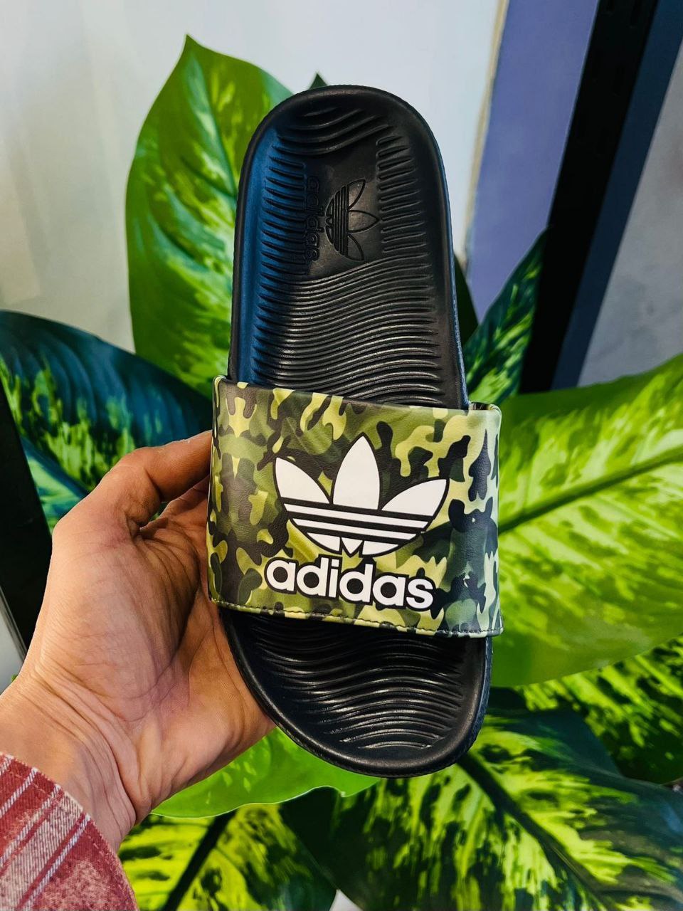 Adidas Black and Military Green Daily Use Slides Slippers