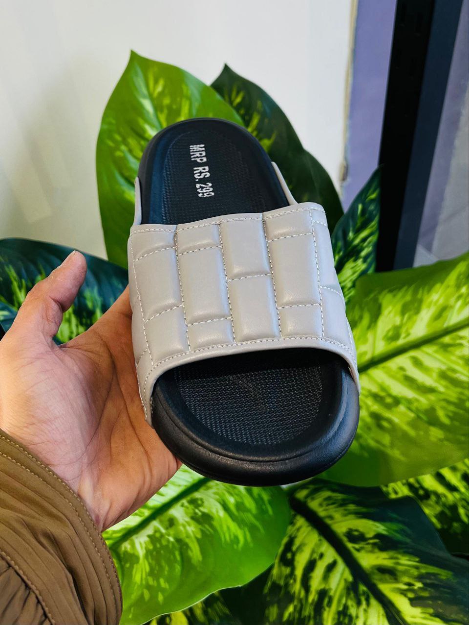 Black Grey Daily Use Slides Slippers