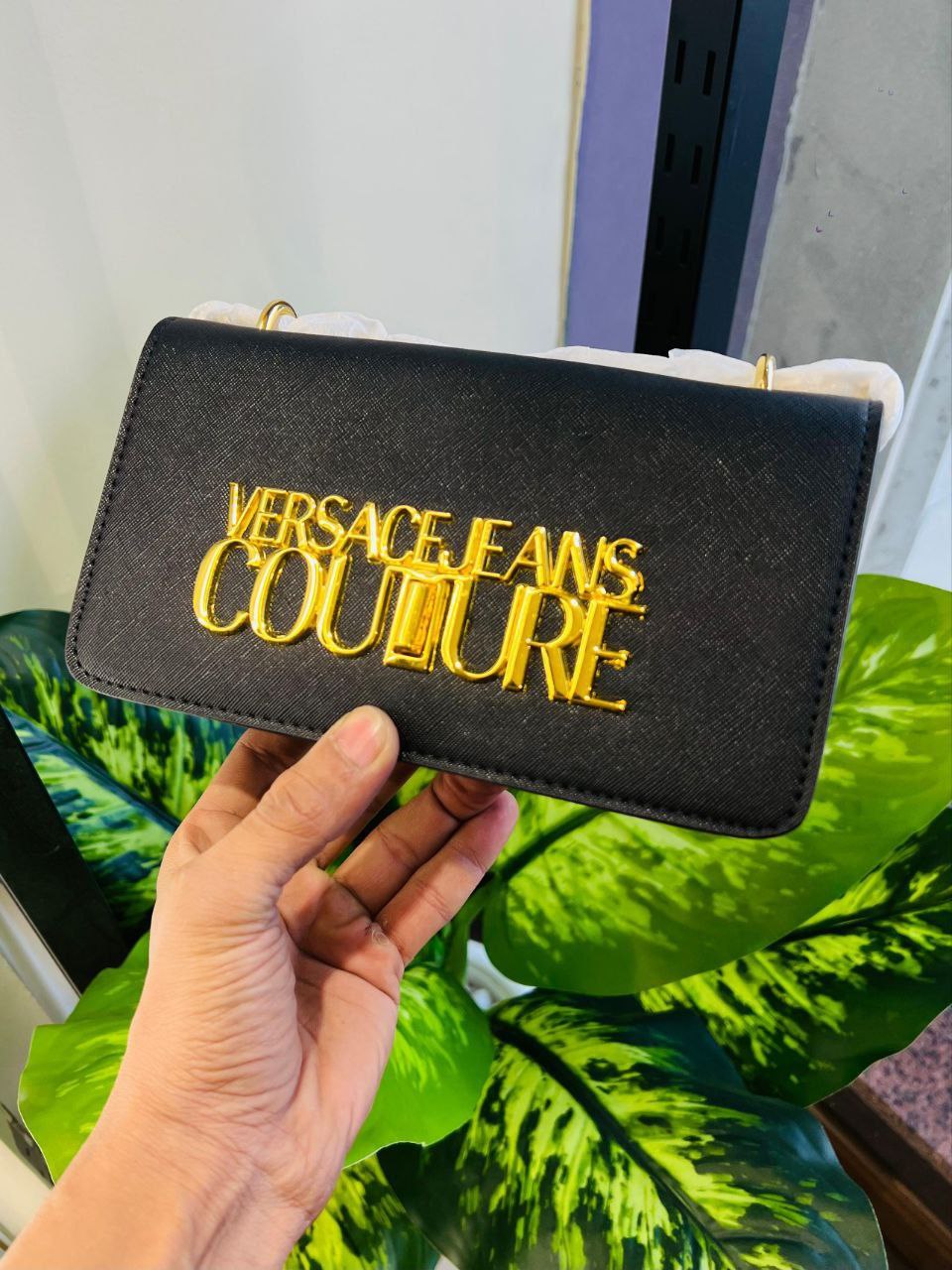 Black Versace Jeans Couture Saffiano faux-leather crossbody bag