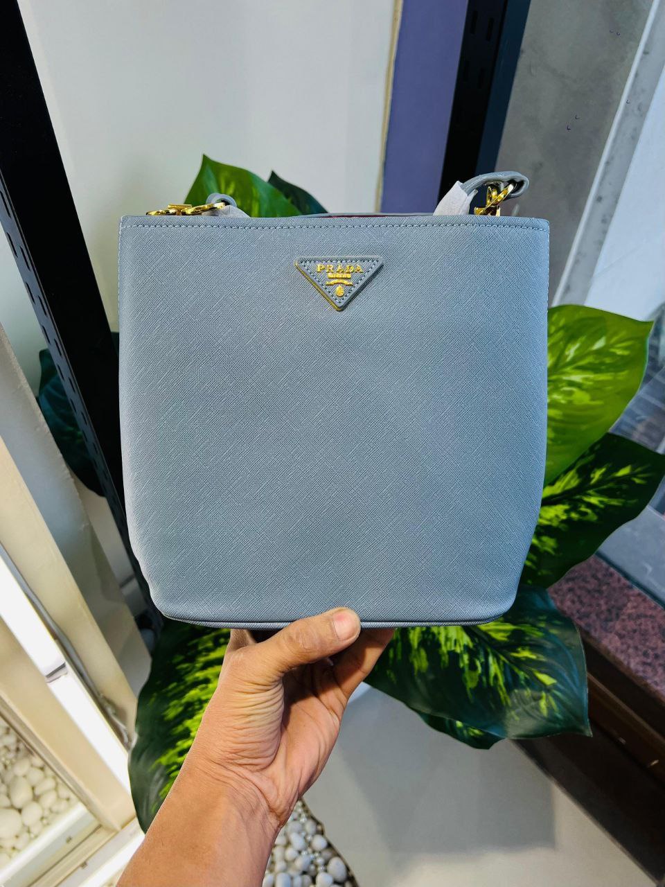 Astral Blue Prada Panier Mini Bag in Saffiano leather