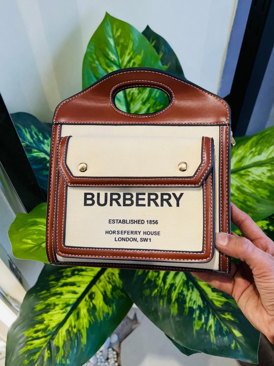 Burberry Mini Two-Tone Canvas and Leather Pocket Bag