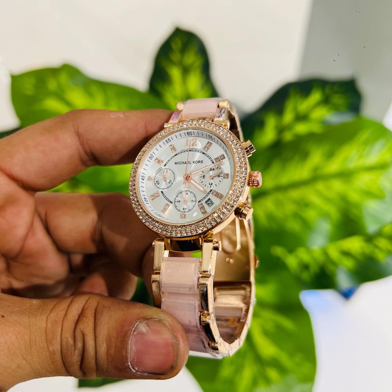 Michael Kors Parker Rose Gold-Tone and Pink Resin Chronograph Watch