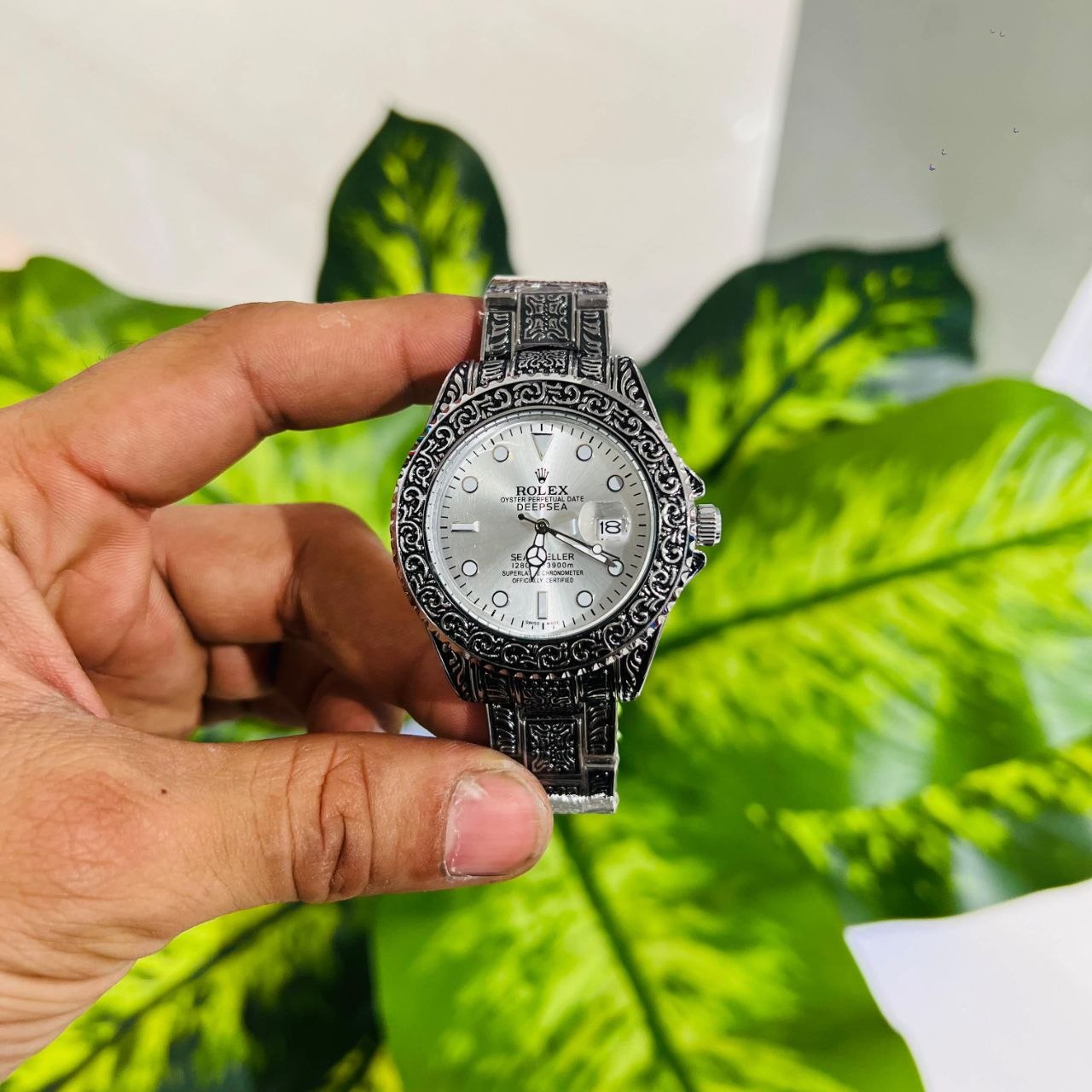 Engraved Rolex Deepsea grey watch