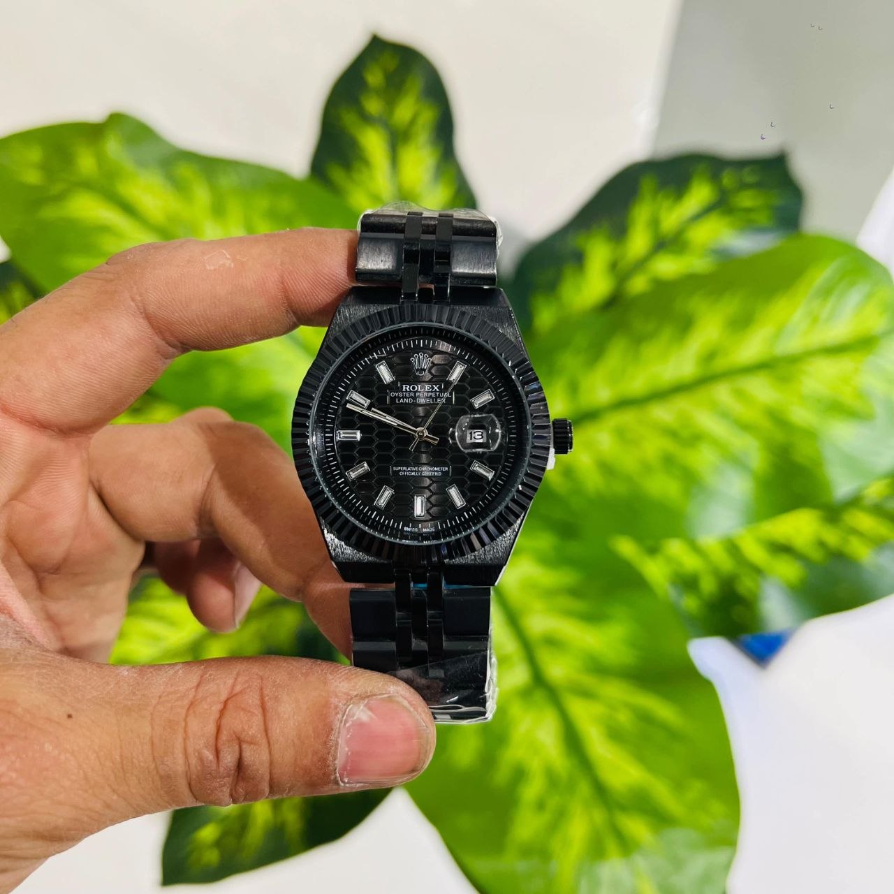 Rolex Oyster Perpetual watch black PVD-coated finish and patterned dial