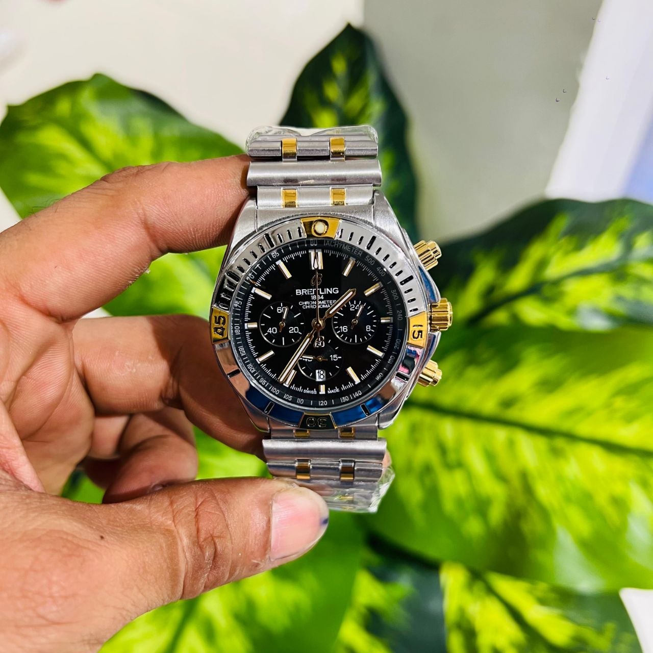 Breitling Chronomat model dual-tone steel and gold chronograph watch