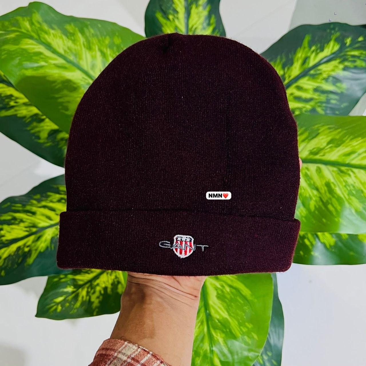 Maroon GANT shield logo beanie cap