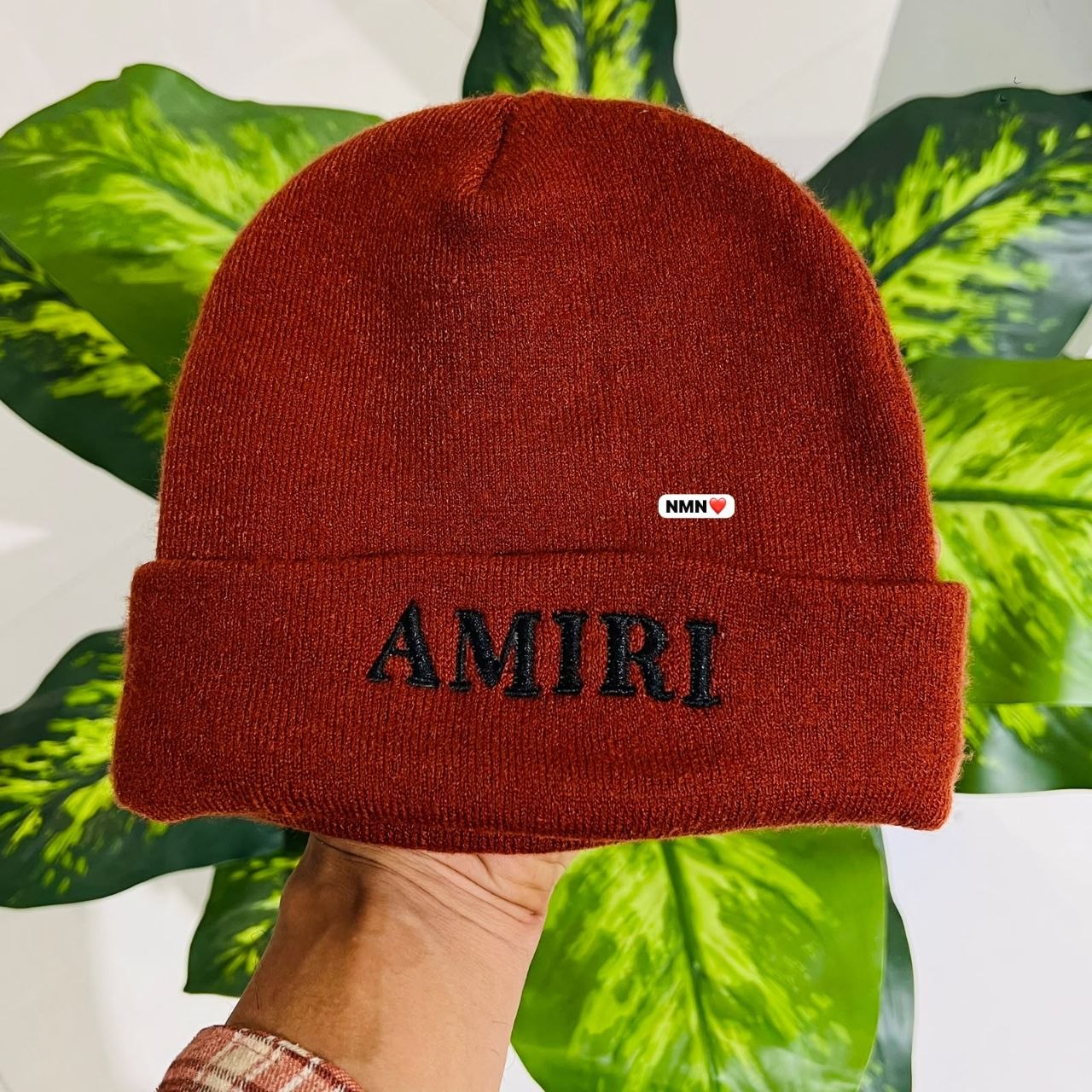 Amiri burnt-orange ribbed knit beanie cap